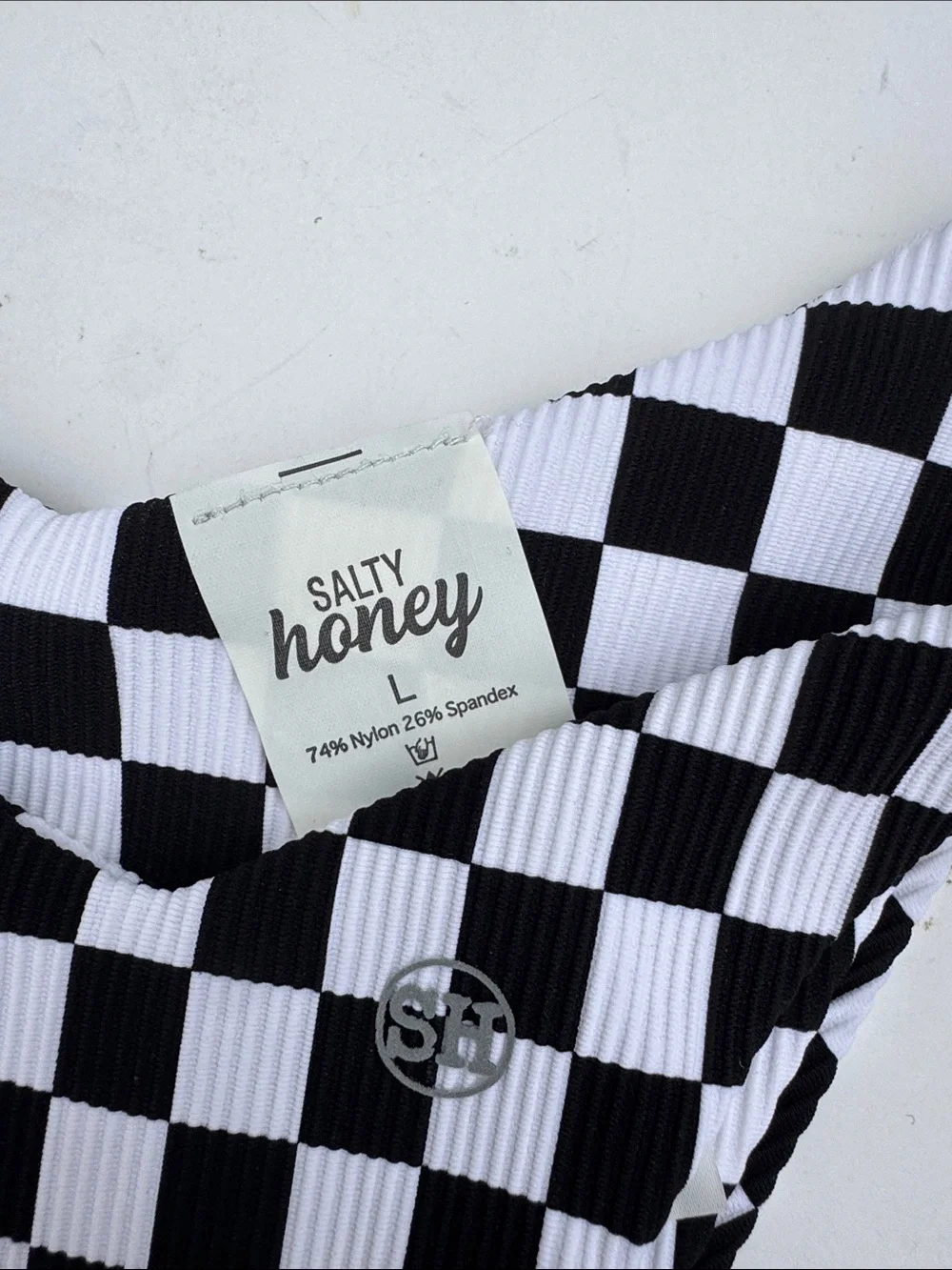 Salt Honey Black and White Checkerboard High-Cut Bikini Bottom